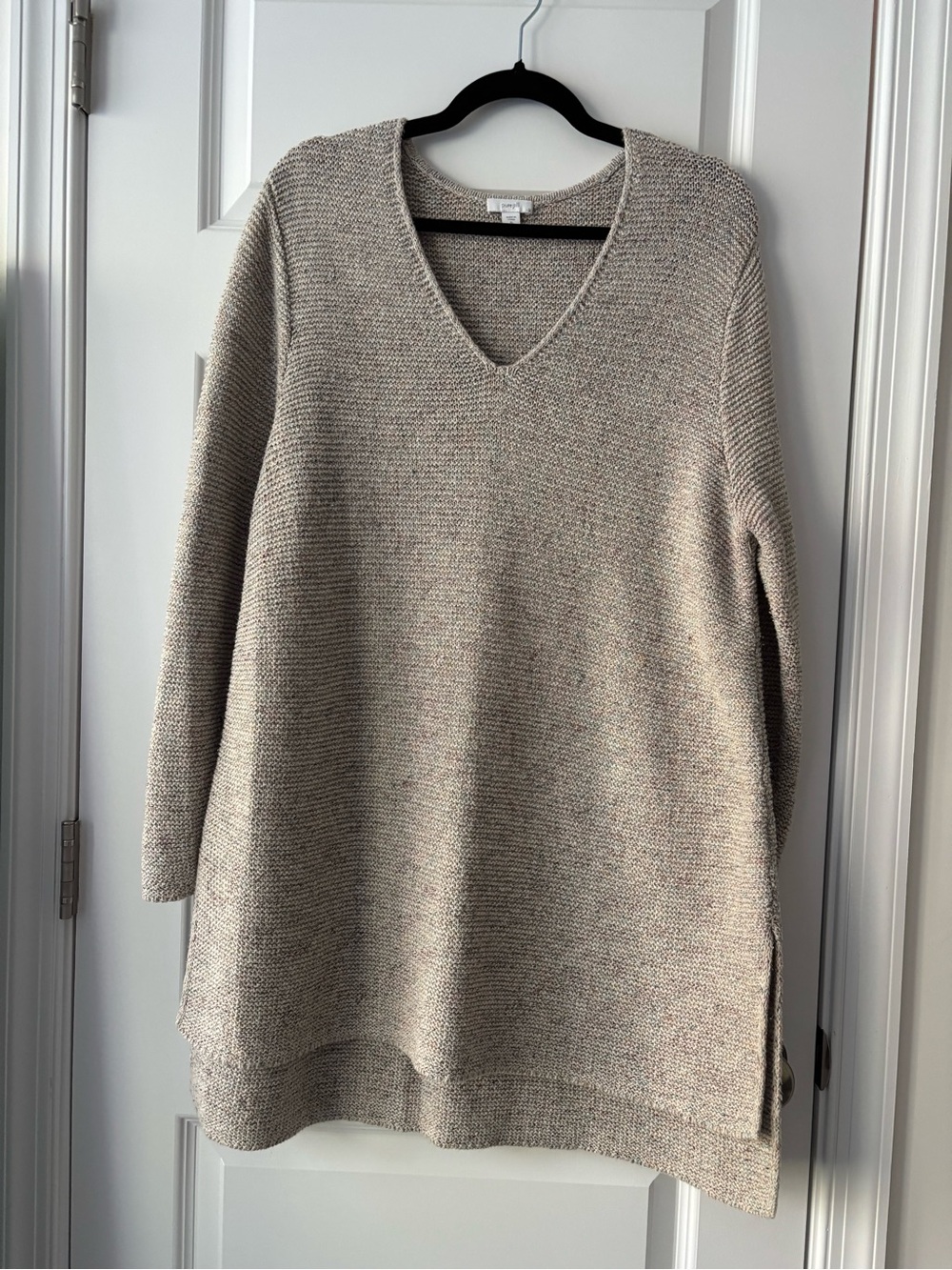 PureJill V-Neck Longline Knit Sweater - Oatmeal Heather XL
